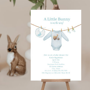 Little Bunny Påsk Clothes Blue Boy Shower Inbjudningar