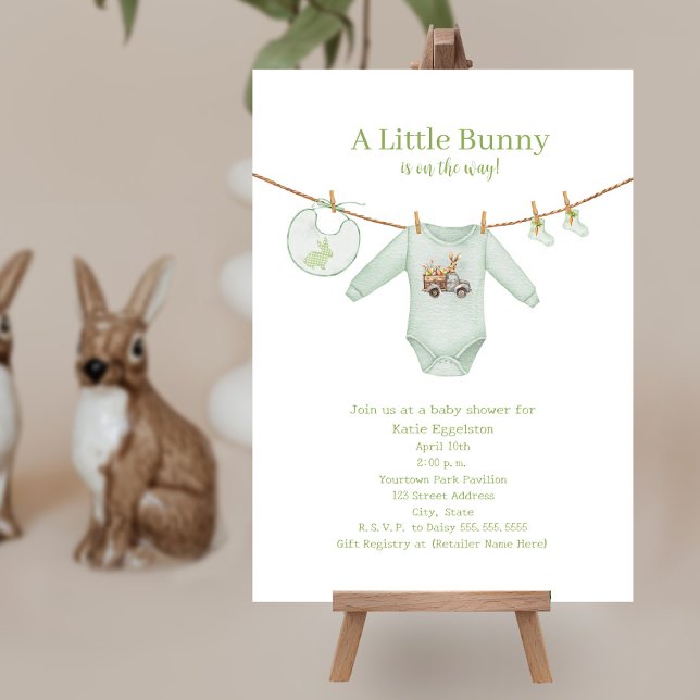 Little Bunny Påsk Clothes Grönt Boy Shower Inbjudningar (Skapare uppladdad)
