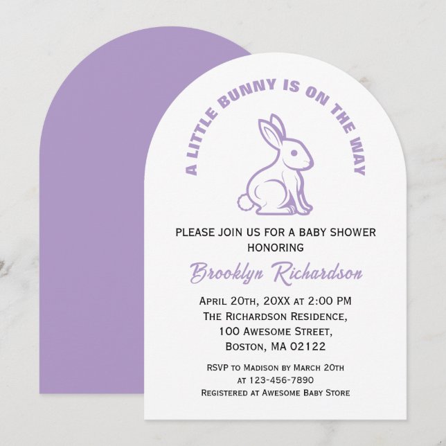 Little Bunny Påsk White Lila Coola Baby Shower Inbjudningar (Fram/baksida)
