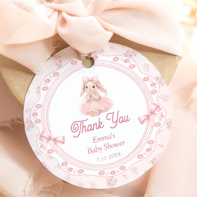 Little Bunny Pink Baby Shower Thank you Gåvor Etiketter (Skapare uppladdad)