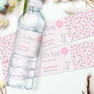 Little Bunny Rosa Blommigt Baby Shower Vattenflaskor Etikett