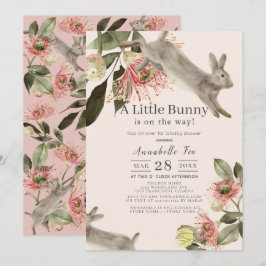 Little Bunny Rosa Blommigt Girl Baby Shower Inbjudningar