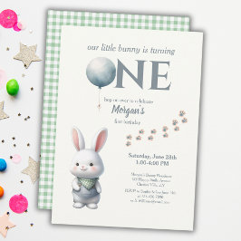 Little Bunny Turning One Blue Boys 1st Birthday Inbjudningar