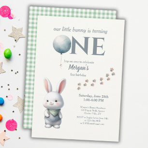 Little Bunny Turning One Blue Boys 1st Birthday Inbjudningar