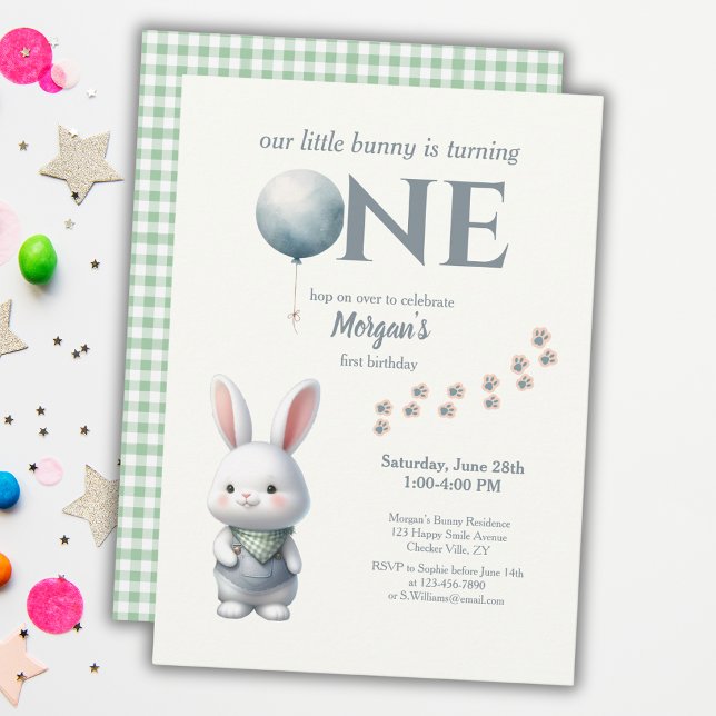 Little Bunny Turning One Blue Boys 1st Birthday Inbjudningar (Skapare uppladdad)