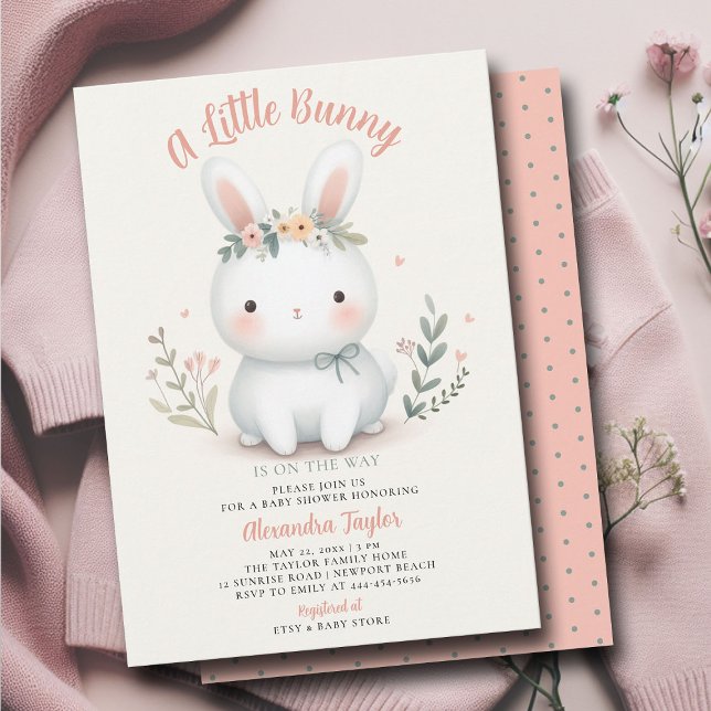 Little Bunny Wildblomma Cute Flicka Shower Inbjudningar (a little bunny baby girl shower invitation springtime easter garden picnic wildflowers calligraphy)