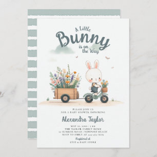 Little Bunny Wildblomme Wagon Blue Pojke Shower Inbjudningar