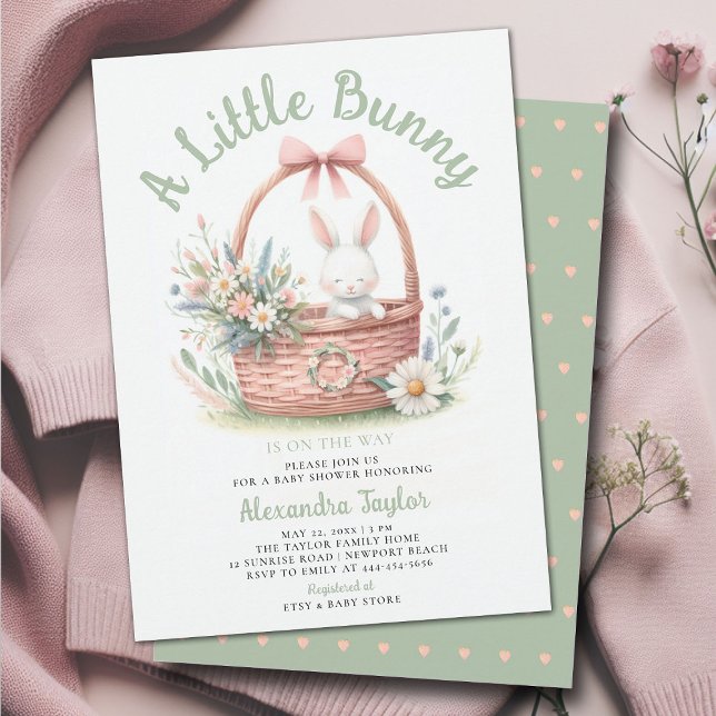 Little Bunny Wildblommor Picnic Flicka Shower Inbjudningar (a little bunny baby girl shower invitation springtime easter garden picnic wildflowers pink green)