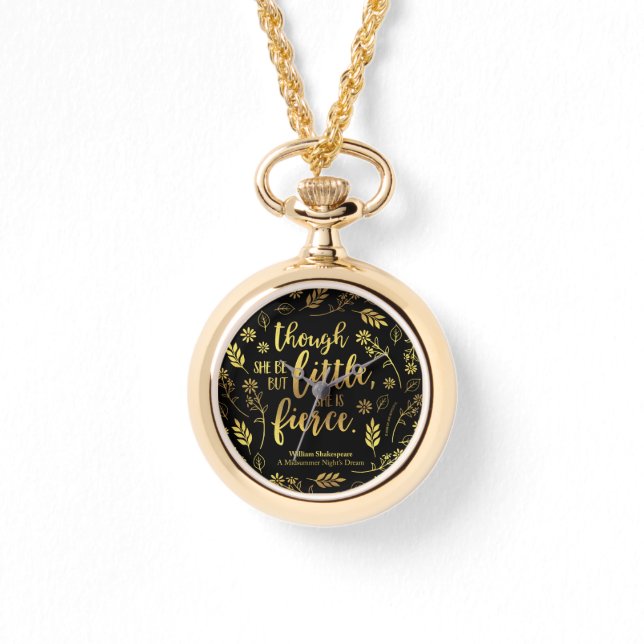 Little but Fierce William Shakespeare Guld Blommig Armbandsur (Framsida)