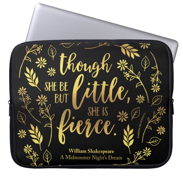 Little but Fierce William Shakespeare Guld Blommig Laptop Fodral (Framsidan)