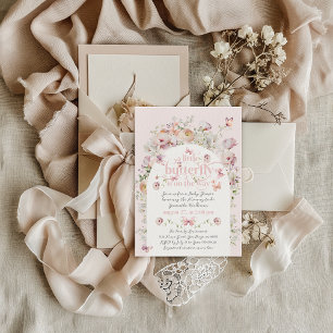 Little Buterfly Rosa Blommigt Girl Baby Shower Inbjudningar