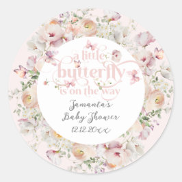 Little Buterfly  Rosa Blommigt Girl Baby Shower Runt Klistermärke