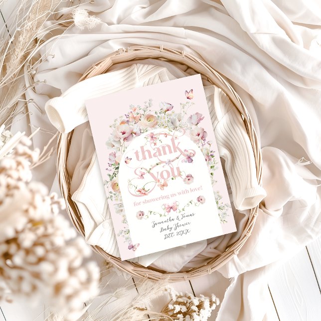 Little Buterfly  Rosa Blommigt Girl Baby Shower Tack Kort (Skapare uppladdad)