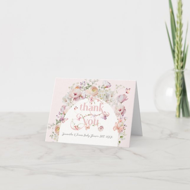 Little Buterfly  Rosa Blommigt Girl Baby Shower Tack Kort (Framsida)