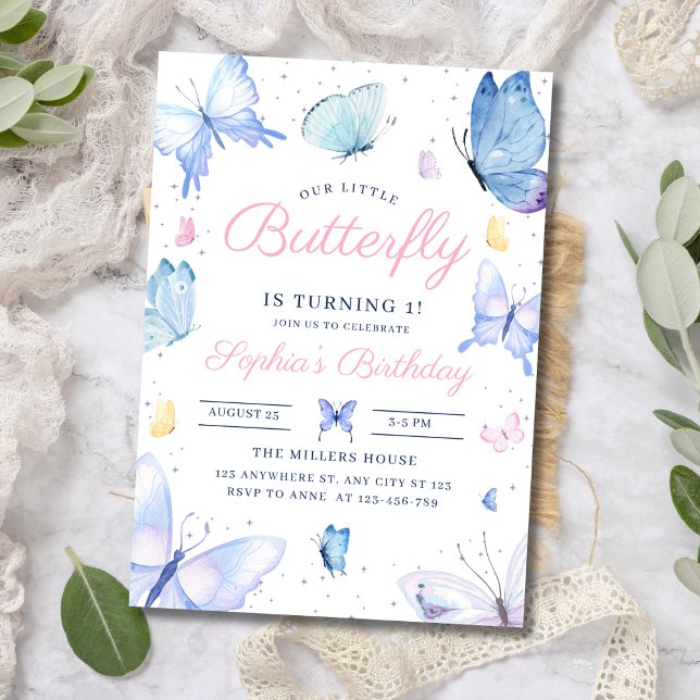 Little Butterfly 1st Birthday Lila Butterfly Inbjudan (Skapare uppladdad)