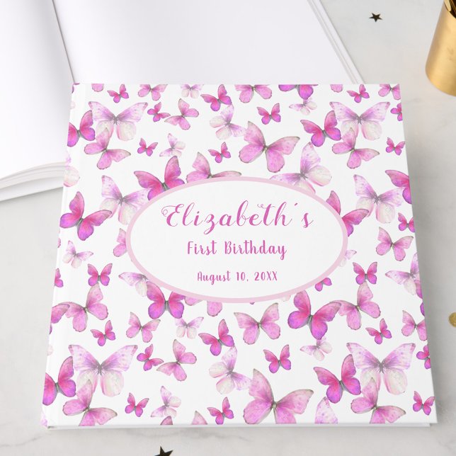 Little Butterfly 1st Birthday Pink Girl Keepsake Gästböcker (Skapare uppladdad)