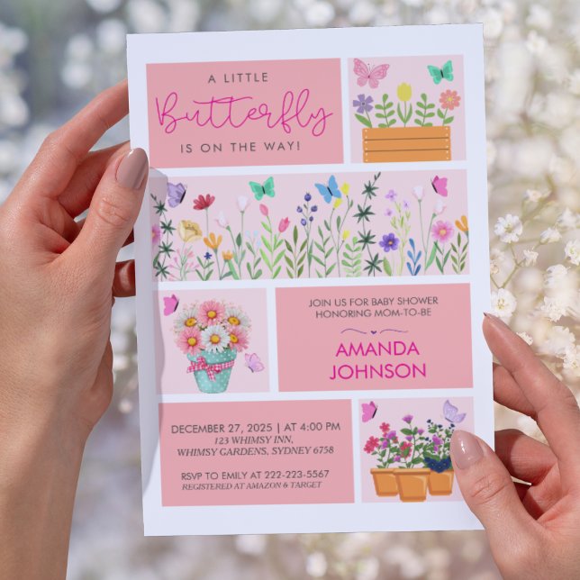 Little Butterfly är på väg mot Cute Whimsical Rosa Inbjudningar (Skapare uppladdad)