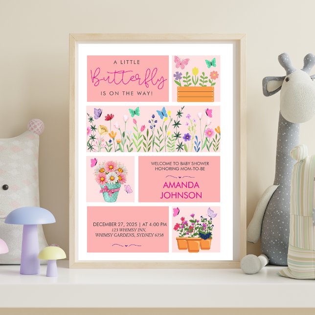 Little Butterfly är på väg mot Cute Whimsical Rosa Poster (Skapare uppladdad)