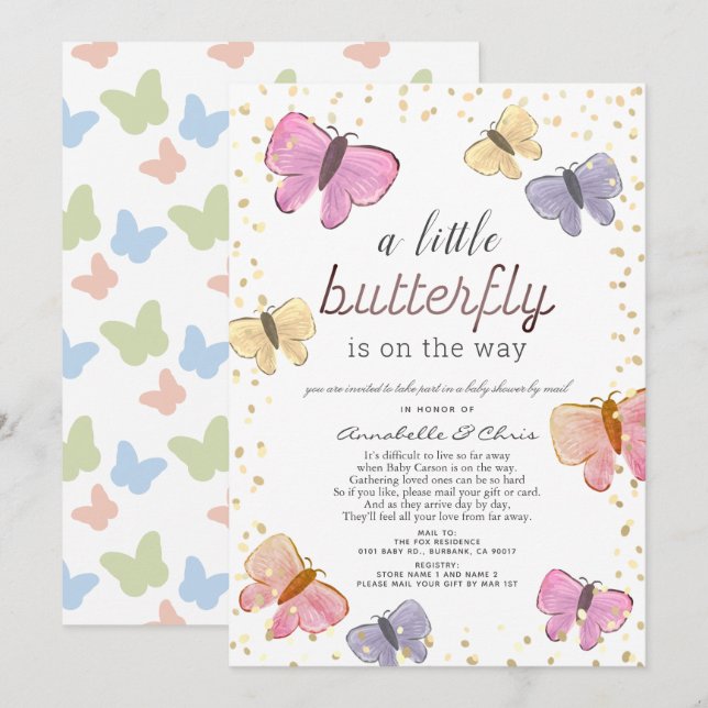 Little Butterfly Baby Shower by Mail Inbjudningar (Fram/baksida)