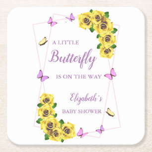 Little Butterfly Baby Shower Underlägg Papper Kvadrat