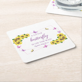 Little Butterfly Baby Shower Underlägg Papper Kvadrat