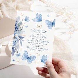 Little Butterfly Blåa blommor Boy Baby Shower Inbjudningar