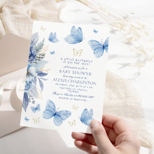 Little Butterfly Blåa blommor Boy Baby Shower Inbjudningar