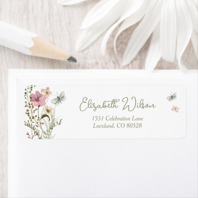 Little Butterfly Blommigt Baby Shower Returadress Returadress Etikett (Insitu)