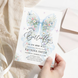 Little Butterfly Blue Bow Baby Shower Inbjudningar