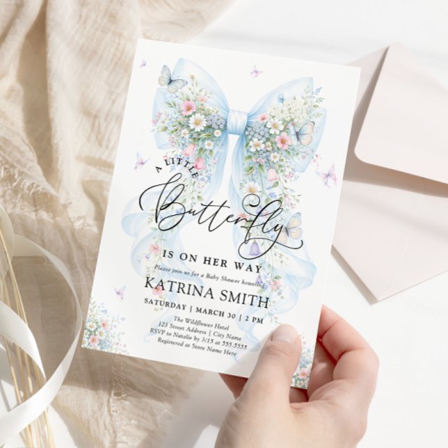 Little Butterfly Blue Bow Baby Shower Inbjudningar (Skapare uppladdad)