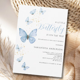 Little Butterfly Blue Boy Baby Shower Inbjudningar