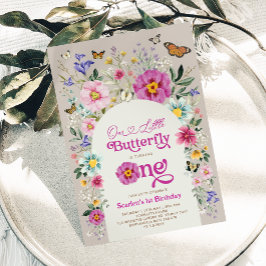 Little Butterfly Bright Wildfower 1st Birthday Inbjudningar