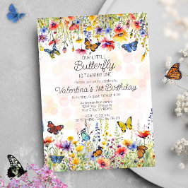Little Butterfly Colorful Wildblommor Birthday Inbjudningar