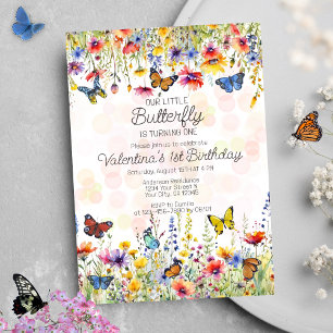 Little Butterfly Colorful Wildblommor Birthday Inbjudningar