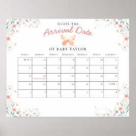 Little Butterfly Coral Girl Baby Shower gissningsd Poster