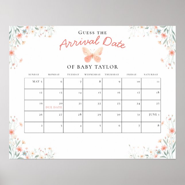 Little Butterfly Coral Girl Baby Shower gissningsd Poster (Framsidan)