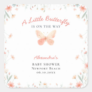 Little Butterfly Coral Teal Cute Girl Shower Fyrkantigt Klistermärke