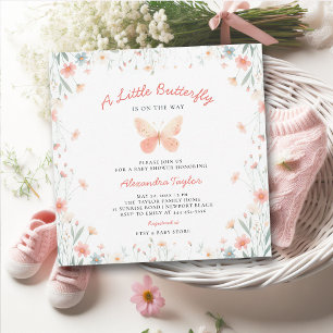 Little Butterfly Coral Teal Cute Girl Shower Inbjudningar