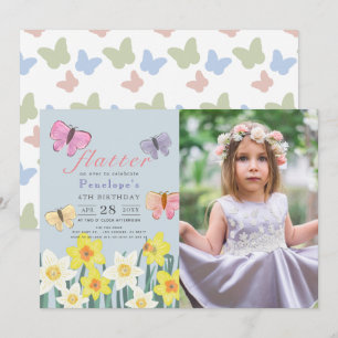 Little Butterfly Daffodil Girl Birthday Photo Inbjudningar