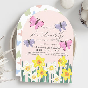 Little Butterfly Daffodil Rosa Girl Birthday Inbjudningar