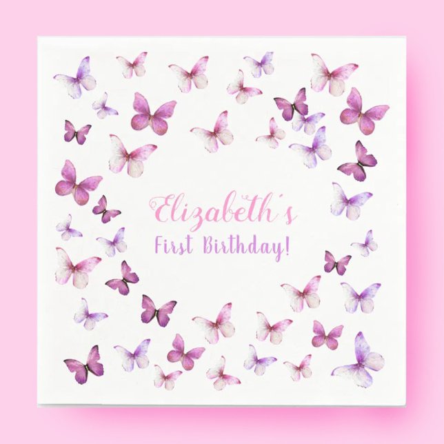 Little Butterfly First Birthday Flicka Pappersservett (Skapare uppladdad)