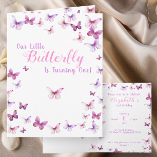 Little Butterfly First Birthday Girl Rosa Inbjudan