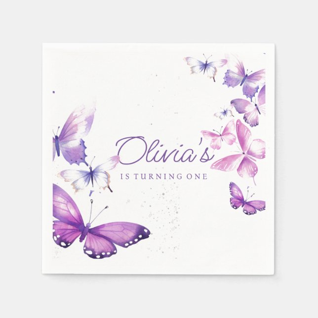 Little Butterfly Girl 1st Birthday Party Pappersservett (Framsidan)