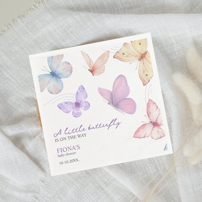 Little Butterfly Girl Baby Shower Cute Pappersservett (A little butterfly is on the way girl baby shower personalized napkins)