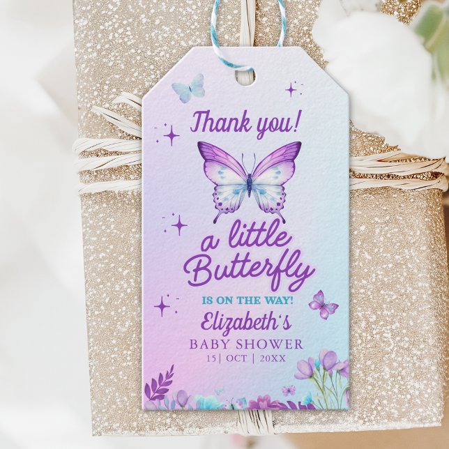 Little Butterfly is on the way Baby shower Presentetikett (Skapare uppladdad)