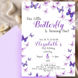 Little Butterfly Lila Girl Girl First Birthday Inbjudningar