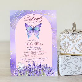 Little Butterfly lila lavender Baby-dusch Inbjudningar