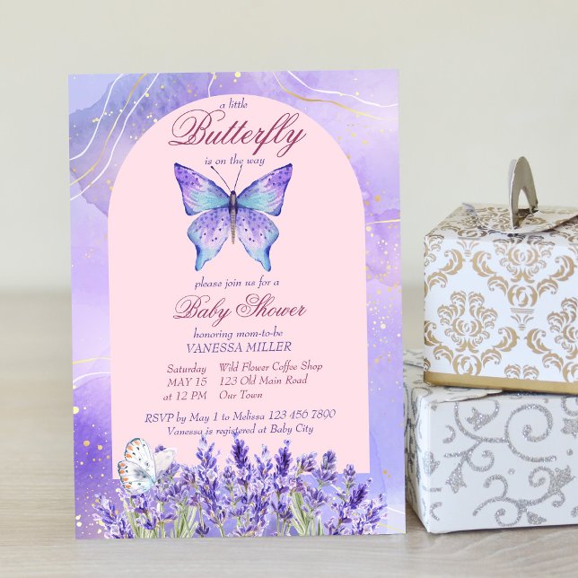 Little Butterfly lila lavender Baby-dusch Inbjudningar (Skapare uppladdad)