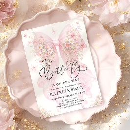 Little Butterfly Pink Bow Girl Baby Shower Inbjudningar