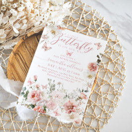 Little Butterfly Rosa Blommigt Flicka Shower Inbjudningar